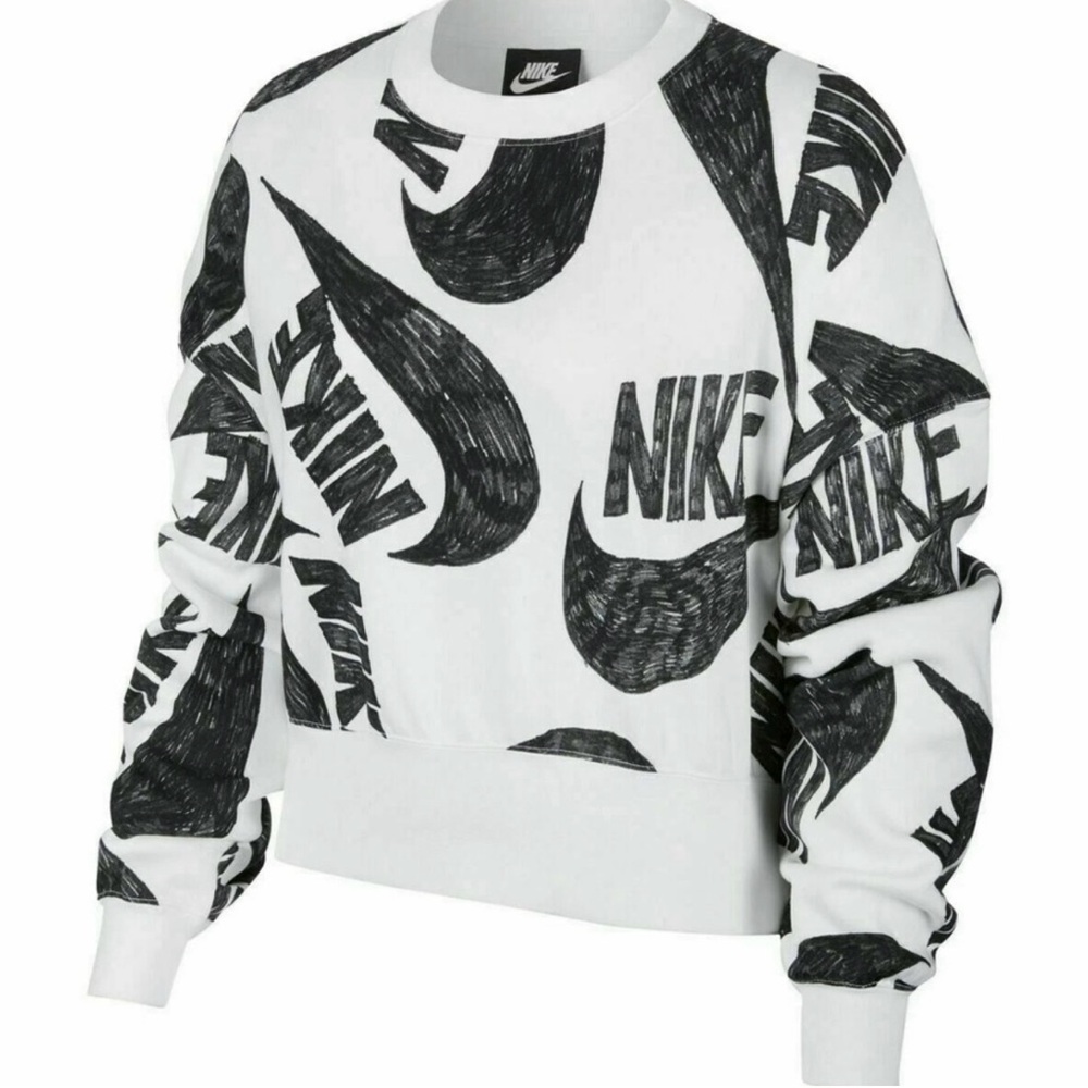 Nike Black and White Crew Neck Sweater with Graphic Print